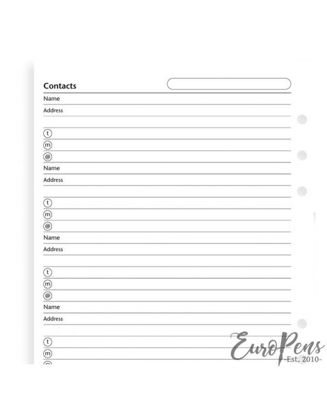 Filofax A5 Name, Address, Email, Telephone, Fax, Mobile