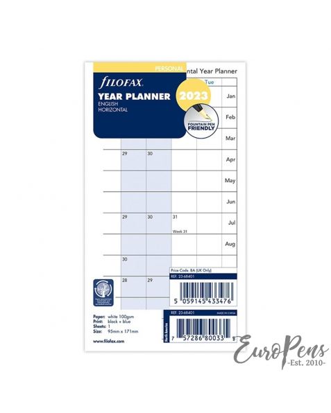 Filofax Personal Horizontal Year Planner - 2023