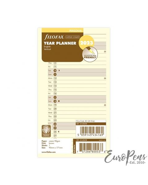 Filofax Personal Cotton Cream Vertical Year Planner - 2023