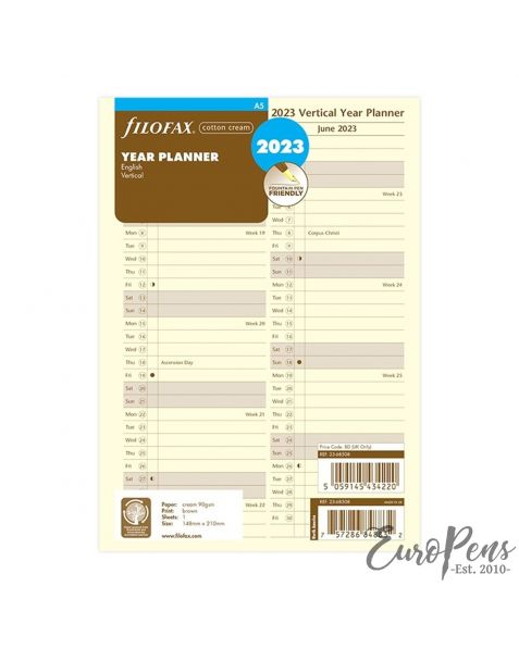 Filofax A5 Cotton Cream Vertical Year Planner - 2023