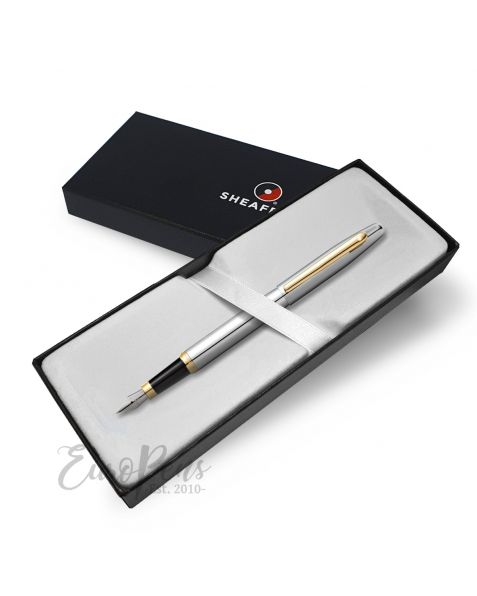 Sheaffer Vfm Fountain Pen - Fine Nib - Chrome With Gold Trim