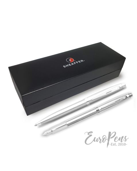 Sheaffer 100 SERIES Fountain Pen and Ball pen Set Brushed Chrome & Barrel: Nickel Trim
