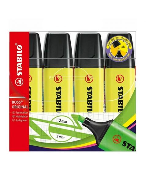 STABILO® Boss Highlighter Original -Yellow - Wallet of 4 - 70/4/24