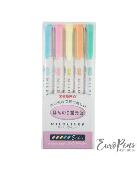 Zebra Mildliner Twin Ended Highlighters - Pack Of 5 - Pastel Colours